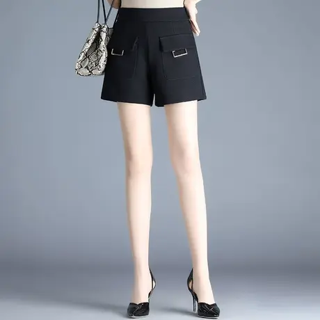 黑色时尚短裤女2023秋季新款设计感宽松a字显瘦气质高腰阔腿裤子商品大图