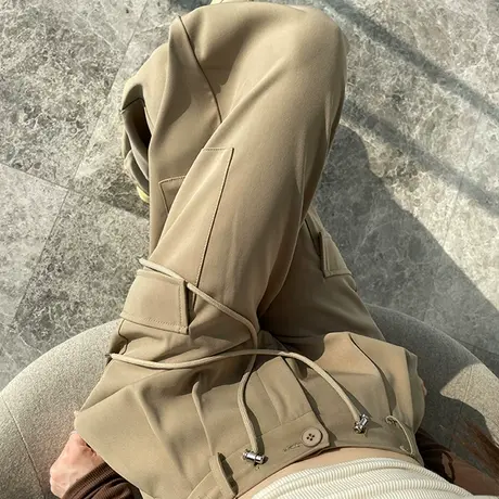 美式工装裤春秋新款女装休闲裤直筒垂感宽松阔腿裤胖mm显瘦长裤子商品大图