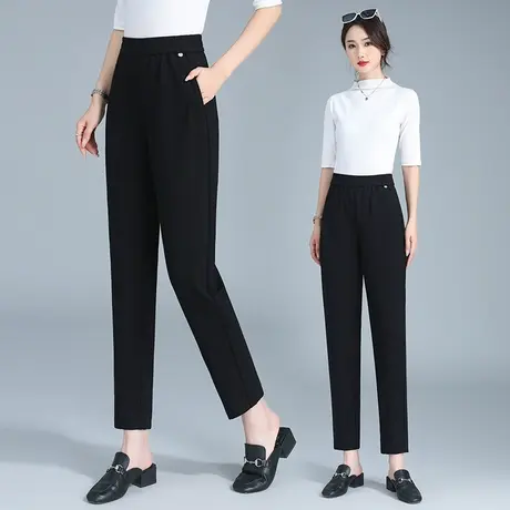 黑色哈伦裤女秋季新款松紧高腰九分烟管裤韩版时尚妈妈小脚萝卜裤商品大图