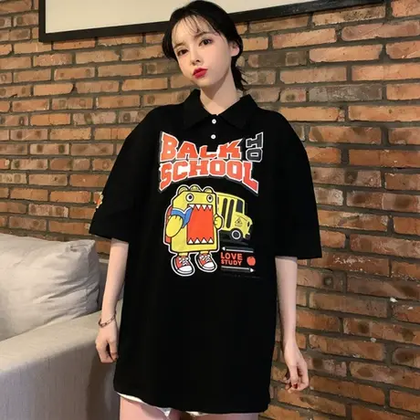 日系polo衫短袖t恤女2020韩版宽松学生ins原宿bf慵懒风百搭上衣潮商品大图