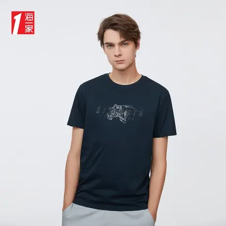 海一家个性动物印花短T新款商务休闲简约时尚短袖T恤男商品大图