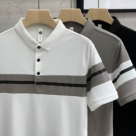 男士polo衫短袖商务高端拼接撞色翻领t恤男夏季男装2023新款潮牌商品大图