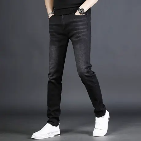 春秋季牛仔裤男款修身小脚黑色简约弹力休闲百搭男士牛仔长裤新款商品大图