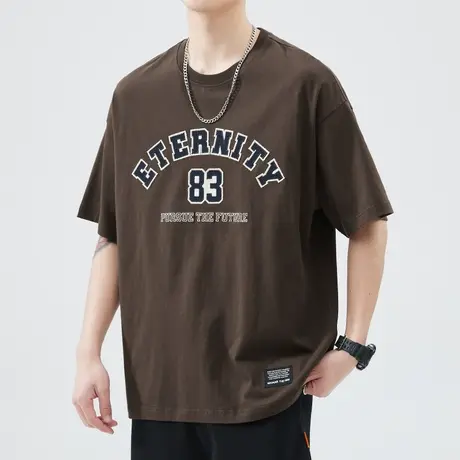 夏季纯棉圆领印花棒球短袖T恤男士情侣装男装夏天体恤衫潮牌衣服商品大图