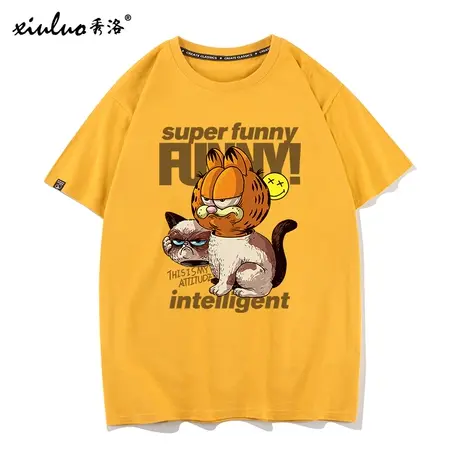 秀洛2022新款夏季衣服加菲猫恶搞暹罗猫T恤短袖男女潮流半袖商品大图