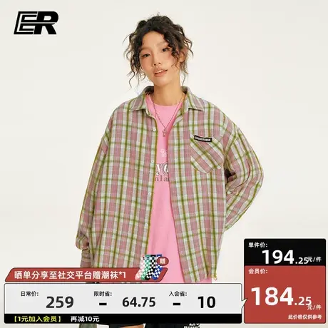 ER格子衬衫男2023秋季新款美式潮牌校园休闲复古情侣寸衫外套商品大图
