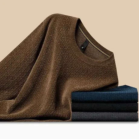 秋冬季新款加厚雪尼尔毛衣男士保暖内衣中年人男士圆领套头打底衫商品大图