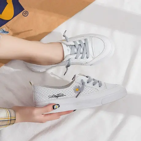 小雏菊小白鞋女2020年新款夏季薄款学生百搭平底透气一脚蹬懒人鞋商品大图