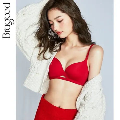 本命年红色内衣女文胸舒适无钢圈透气软钢圈小胸聚拢套装商品大图