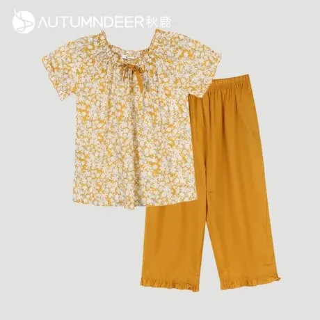 【商场同款】秋鹿碎花纯棉家居服短袖七分裤青少年睡衣女夏款2029图片