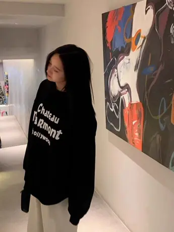 大码胖mm圆领卫衣女春季新款宽松oversize小个子无帽上衣2-300斤商品大图