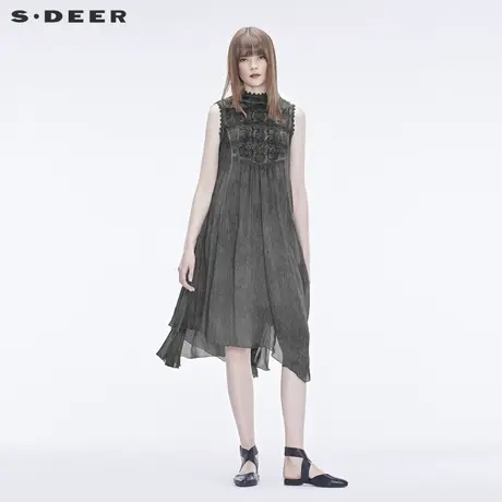 sdeer圣迪奥优雅复古裙子女装绣花夏季新款无袖连衣裙S192A1272图片