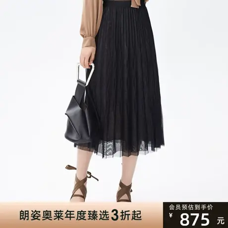 朗姿设计感小众双层网纱半身裙女秋季新款法式高腰A字裙图片