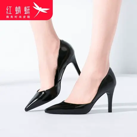 红蜻蜓女鞋牛皮亮皮高跟舒适透气百搭商务休闲时尚软皮软底防滑图片