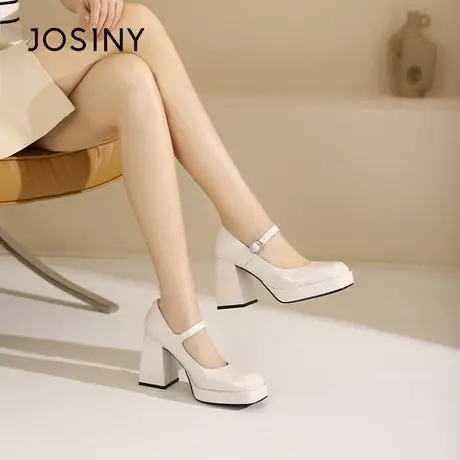 Josiny/卓诗尼玛丽珍女鞋2023夏秋新款时尚高跟鞋浅口配裙子单鞋商品大图