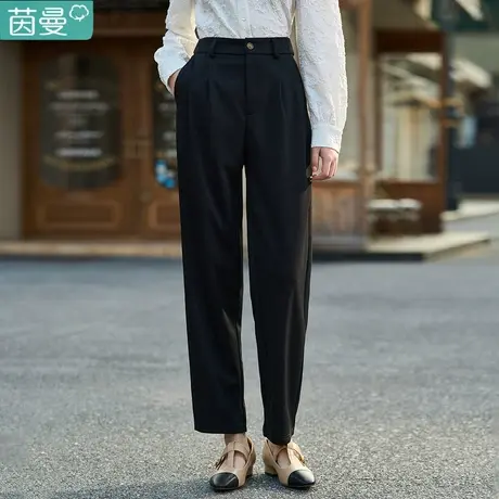 茵曼旗舰店直筒西装裤女2023早春新款高腰显瘦休闲裤垂感九分裤子图片