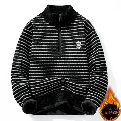 冬季12男孩加绒加厚毛衣13青少年14岁大童15初中学生半拉链针织衫商品大图