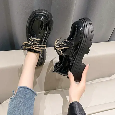 女鞋2024新款春季英伦小皮鞋女厚底白色乐福鞋系带复古设计感小众商品大图