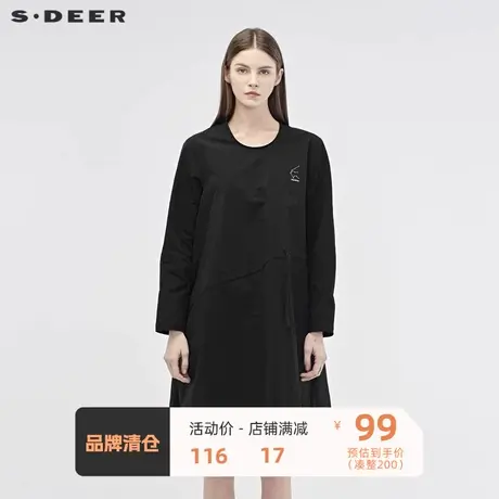 sdeer圣迪奥撞色图腾字母印胶斜线分割收腰长袖连衣裙S19181226图片