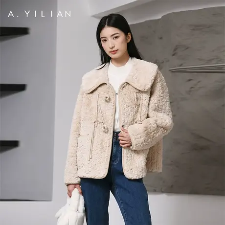 阿依莲商场同款小香风羊羔毛短外套女2023冬季新款小个子毛绒上衣图片