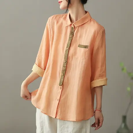 dza 文艺复古苎麻女士衬衫2023夏季薄款长袖衬衣宽松百搭棉麻上衣图片