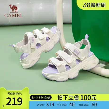骆驼女鞋2024春夏新款魔术贴百搭凉鞋厚底增高显瘦舒适时尚沙滩鞋商品大图