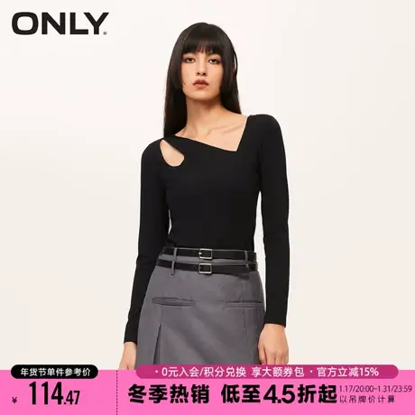 ONLY2023冬季新款斜V领刺绣字母修身长袖T恤女|123302016商品大图