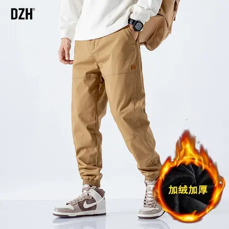 男士加绒休闲裤男冬季新款卡其色裤子加厚日系运动束脚裤潮牌男裤商品大图
