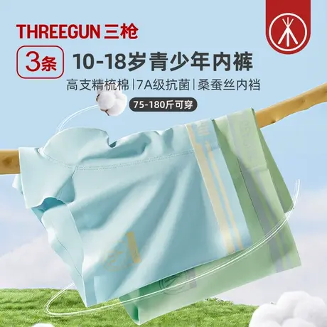 [3条]三枪7A抗菌青少年内裤男初高中桑蚕丝裆宽松透气发育期学生商品大图