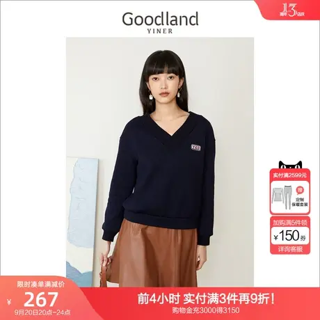 音儿美地女装2022秋季新款复古学院风短款上衣宽松v领针织卫衣商品大图