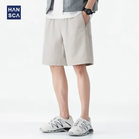 hansca户外透气休闲短裤男2025夏季薄款凉感速干纯色四面弹五分裤图片