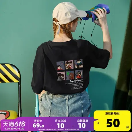 唐狮白色短袖女T恤夏装2025新款上衣女设计感卡通减龄圆领体恤pc商品大图