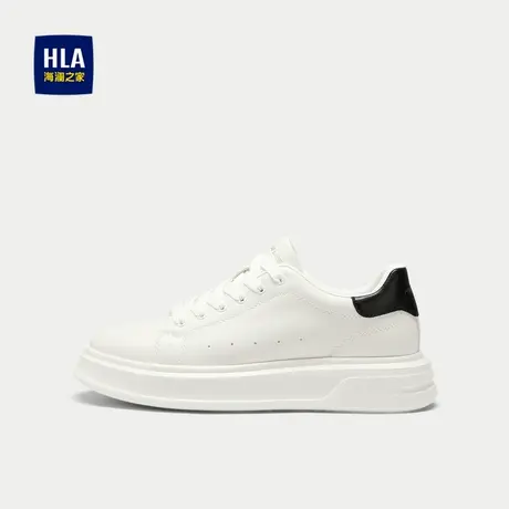 HLA/海澜之家抽绳系带休闲鞋25新款撞色镶拼圆头印花透气小白鞋男商品大图