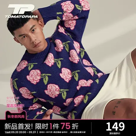TOMATOPAPA毛衣圆领23长袖品牌针织保暖加厚百搭宽松玫瑰奢潮上衣商品大图