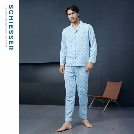 SCHIESSER舒雅男士40S纯棉双面布印花小翻领睡衣家居服套装21930H图片