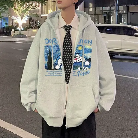 潮流多啦A梦卡通连帽卫衣外套男秋冬季2023新款连帽宽松拉链开衫商品大图