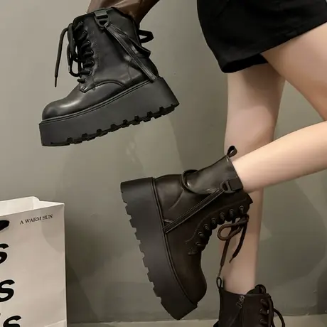 英伦风厚底马丁靴女2025年秋季新款加绒增高短筒靴小个子气质靴子商品大图