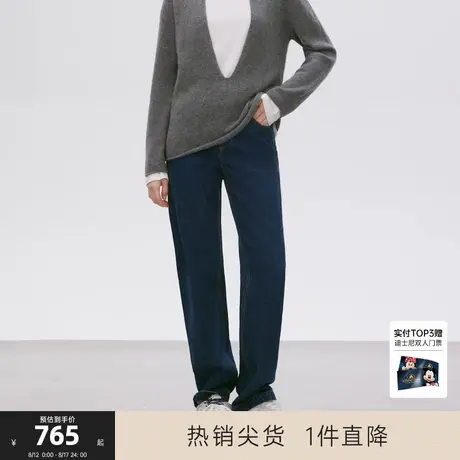 CHICC3纯棉深蓝色牛仔裤女2025年秋季新款复古简约宽松铅笔裤长裤商品大图