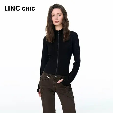 LINCCHIC金羽杰2025年秋季新品德绒立领长袖开衫T恤女S253FK428Y商品大图
