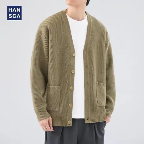 hansca680g重磅开衫毛衣男2024年冬季新款纯色加厚保暖慵懒针织衫商品大图