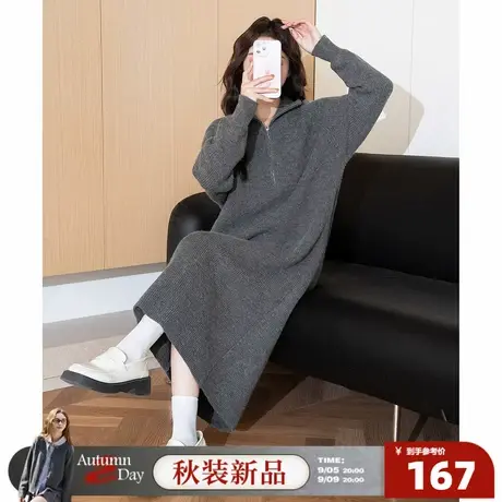 唐狮2025年连衣裙女秋季高级感气质女翻领拉链宽松简约长袖连衣裙图片