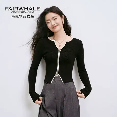 马克华菲针织开衫外套女2025新款小香风内搭显瘦打底衫设计感上衣商品大图