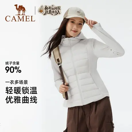 骆驼瑜伽外套女秋冬季时尚加绒防风保暖服百搭修身连帽鸭绒羽绒服商品大图