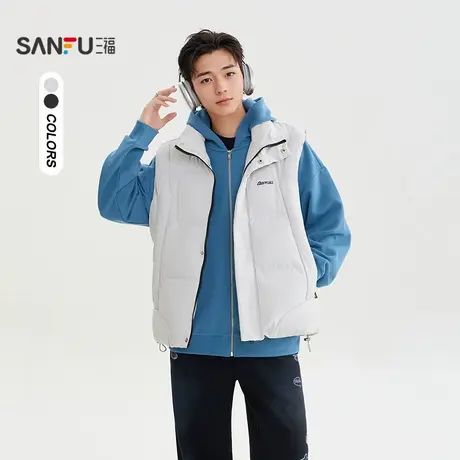 三福2025冬季男士解构设计棉马甲 下摆抽绳宽松立领外套505314商品大图