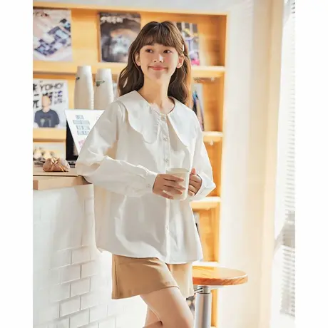 唐狮春秋新款长袖衬衫女法式复古减龄气质上衣娃娃领宽松衬衣TD图片