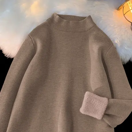 半高领毛衣男秋冬季内搭打底衫保暖一体绒加厚中领针织衫线衣毛衫商品大图