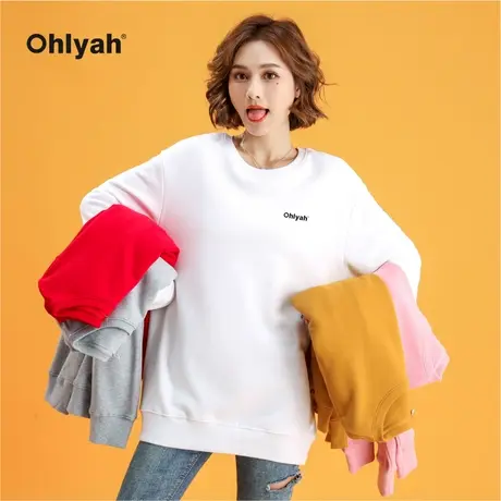 Ohlyah品牌美式纯棉加绒卫衣女oversize小众高街潮牌宽松慵懒上衣商品大图