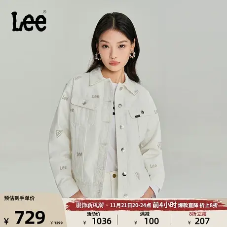 Lee商场同款舒适版乳白色满身logo绣花女骑士外套LWT006655201图片
