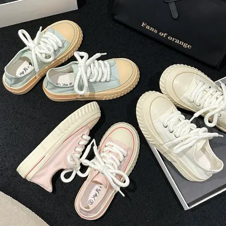 超火帆布鞋女2023新款夏天透气小白鞋平底软厚底休闲爆款小众板鞋图片