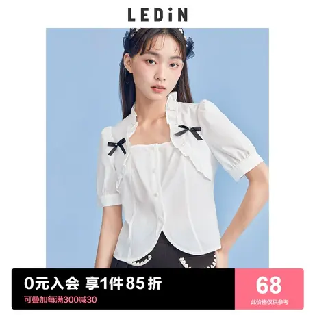 乐町蝴蝶结衬衫2023春夏新款甜美白色上衣女宽松设计感小众商品大图
